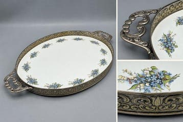 Elegant ovaal dienblad – bloemendecor en verzilverde