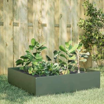 vidaXL Plantenbak verhoogd 100x100x41 cm staal olijfgroen, Tuin en Terras, Verzenden, Nieuw
