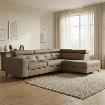 Leren hoekbank Nova - 2.5-zits arm links + Longchair arm, 250 tot 300 cm, Bohemian, Industrieel, Modern, Scandinavisch, Nieuw