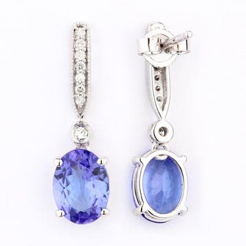 Oorbellen - 14 karaat Witgoud - 2.44ct. tw. Tanzaniet -, Nieuw