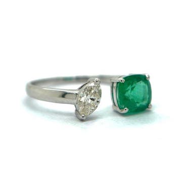 Ring - 18 karaat Witgoud - 1.47ct. tw. Smaragd - Diamant, Nieuw