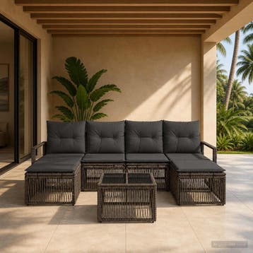 vidaXL Tuinbank Set 7 st Grijs poly rattan, Verzenden