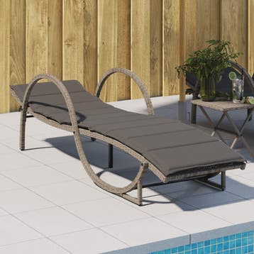 vidaXL Ligbed met kussen 60x199x42 cm poly rattan grijs, Verzenden