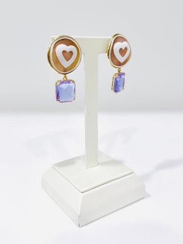 Zonder minimumprijs - Oorbellen Zilver - Amethist - Cameo, Nieuw