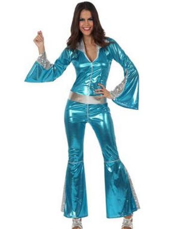 Disco kostuum jumpsuit dames blauw, Ophalen of Verzenden