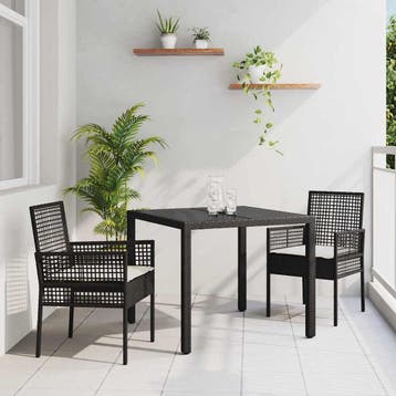 vidaXL Tuin Eettafel Set 3 st Zwart poly rattan, Verzenden, Nieuw