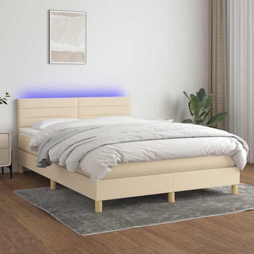 vidaXL Boxspring met matras en LED stof crèmekleurig 140x200, Huis en Inrichting, Verzenden, Nieuw