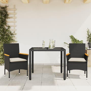 vidaXL 3-delige Tuinset met kussens poly rattan en glas, Verzenden, Tuinset