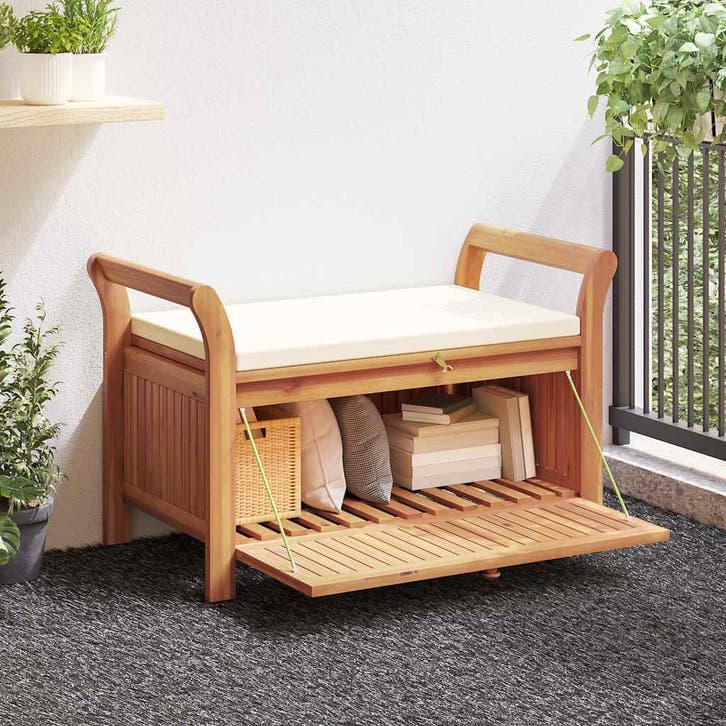 vidaXL Tuinopbergbank met kussen 91 cm massief acaciahout, Tuin en Terras, Tuinsets en Loungesets, Nieuw, Verzenden