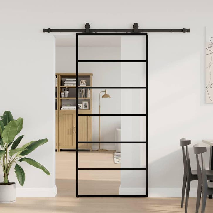vidaXL Schuifdeur met beslagset 90x205 cm ESG glas zwart, Bricolage & Construction, Fenêtres & Moustiquaires, Envoi