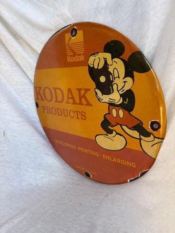 Kodak Products Mickey Mouse – Rond Emaille Reclamebord – 30