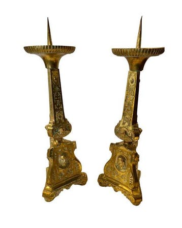 Kandelaar (2) - Verguld - Paar Kerk altaarkandelaars - 46 cm
