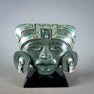 Maya hoofd - Nefriet(Jade) zilver - Mexico (Zonder