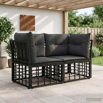 vidaXL Buiten loveseat 2 st 2-Aantal zitplaatsen Zwart en, Verzenden, Nieuw