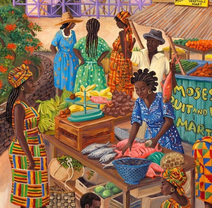 Kleury.art - Market Day under the Baobabs” by Kleury.art, Antiek en Kunst, Kunst | Niet-Westerse kunst
