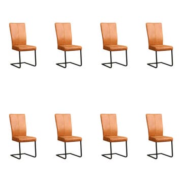 Set van 8 Leren eetkamerstoelen Dare - Vintage Cognac, Huis en Inrichting, Stoelen, Ophalen of Verzenden, Nieuw, Leer, Eén