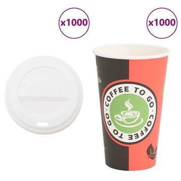 vidaXL Papieren koffiekopjes met deksel 1000 st 16oz 400 ml, Verzenden
