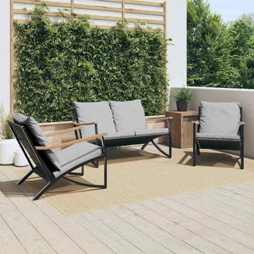vidaXL 3-delige Balkonset met kussens staal zwart, Tuin en Terras, Verzenden, Nieuw