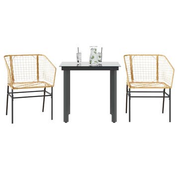 vidaXL 3-delige Tuinset poly rattan glas bruin, Verzenden, Nieuw, Tuinset