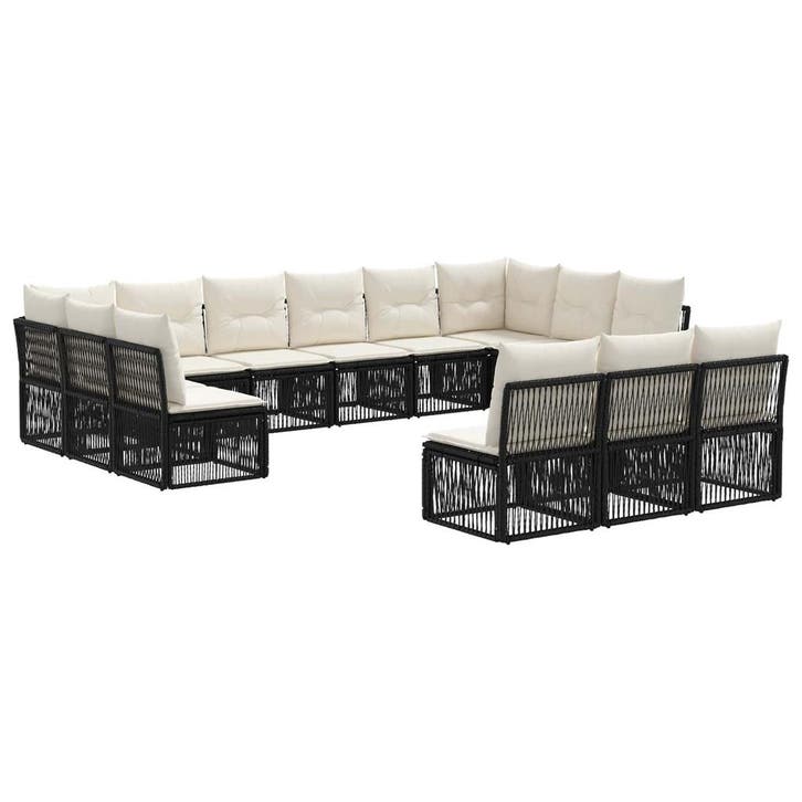 vidaXL Tuinbank Set 13 pcs Zwart poly rattan, Tuin en Terras, Tuinsets en Loungesets, Nieuw, Verzenden
