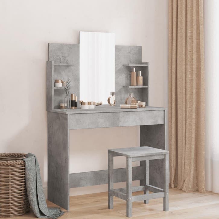 vidaXL Kaptafel met spiegel 96x39x142 cm betongrijs, Huis en Inrichting, Tafels | Kaptafels, Nieuw, Verzenden