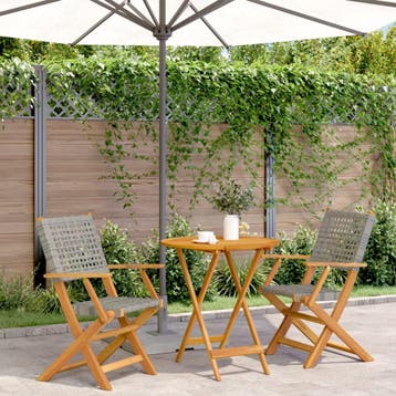 vidaXL 3-delige Bistroset poly rattan en massief hout grijs, Verzenden