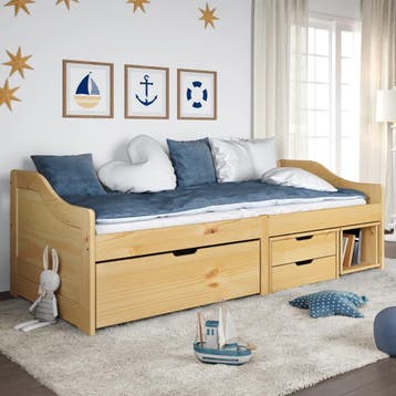 Slaapbank met lades | Retour deal, 35% korting, 90 cm, Eenpersoons, Bruin, Verzenden