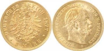 Duitsland 5 Mark Wilhelm I Preussen Pruisen 1877 A J 244..., Verzenden