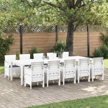 vidaXL Tuin Eettafel Set 11 st Wit Poly riet en Aluminium, Verzenden, Nieuw