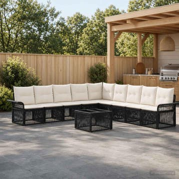 vidaXL Tuinbank Set 10 st Zwart poly rattan, Verzenden, Nieuw