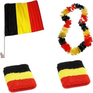 2dekans | België Fanset 4-delig Zwart/geel/rood, Hobby en Vrije tijd, Feestartikelen, Ophalen of Verzenden, Nieuw