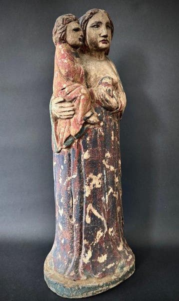 sculptuur, Grande Madonna con Bambino e cardellino - 62 cm -