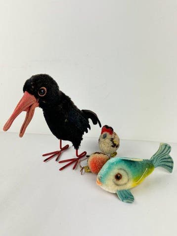 Steiff - Jouet Lot of 4 x Vintage Steiff Toys - Crow, Birds,, Antiek en Kunst