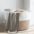 vidaXL Wasmand Ø 55x36 cm katoen bruin en wit, Verzenden, Nieuw