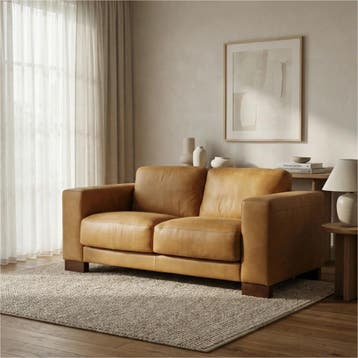 Leren bank Clear - 2 zits, Bohemian, Eigentijds, Modern, Retro, Vintage, 150 tot 200 cm, Nieuw, Ophalen of Verzenden