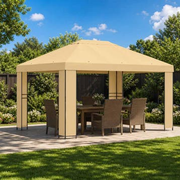vidaXL Prieel 4 × 3 m Crèmekleurig Polyester en Staal 190, Verzenden