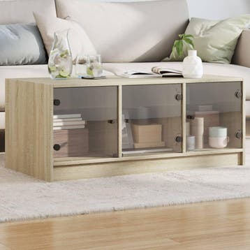 vidaXL Salontafel met glazen deuren 102x50x42 cm sonoma, Huis en Inrichting, Verzenden, Nieuw