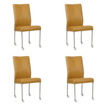 Set van 4 Leren eetkamerstoelen Comfort met wieltjes -, Ophalen of Verzenden