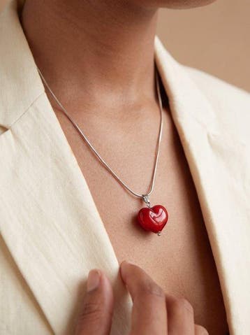 Verre de Murano - Collier avec pendentif - Cœur rouge, Antiek en Kunst