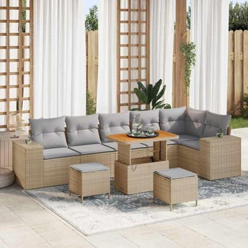 vidaXL Tuinbank Set 9 st 6-Aantal zitplaatsen Beige en, Verzenden, Nieuw
