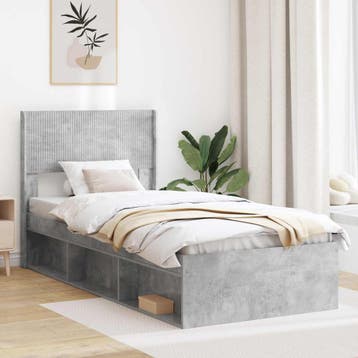 vidaXL Bedframe met opbergruimte en hoofdbord Betongrijs 75, Verzenden, Nieuw