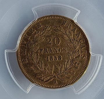 France. Napoléon III. 20 Francs 1858-A, Paris. PCGS XF40