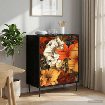 vidaXL Ladekast GENNEP Lelieprint 66 x 36,5 x 76 cm Bewerkt, Verzenden