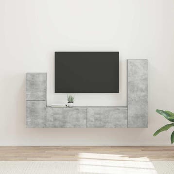 vidaXL Tv-meubelset Wandgemonteerd 4 pcs Beton Grijs Bewerkt, Huis en Inrichting, Verzenden, Nieuw
