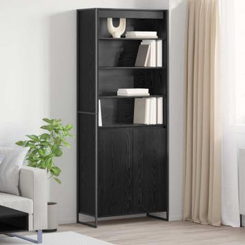 vidaXL Hoge Kasten Zwart Eiken 79 x 36 x 200 cm Bewerkt hout, Maison & Meubles, Armoires | Dressoirs, Verzenden
