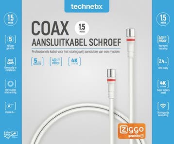 Technetix RLA++30  modem F-connector coaxkabel 1,5m - Ziggo, Ophalen of Verzenden, Nieuw
