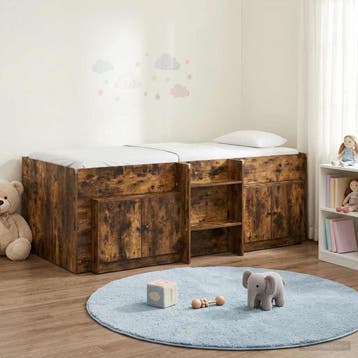 vidaXL Loft Bed Frame met Kast 3 st Gerookt eiken Bewerkt, Verzenden, Nieuw
