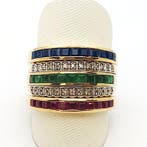 Bague - 18 carats Or jaune - 0.46ct. tw. Émeraude - Diamant, Bijoux, Sacs & Beauté