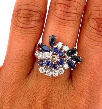 Ring - 18 karaat Witgoud Diamant (Natuurlijk) - Saffier, Handtassen en Accessoires, Ringen, Nieuw