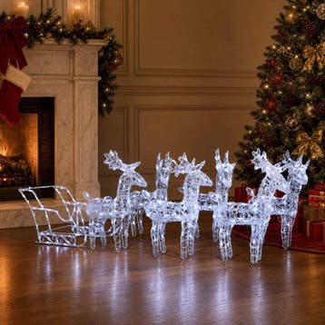 vidaXL Kerstversiering rendieren en slee 320 LEDs acryl, Verzenden, Nieuw